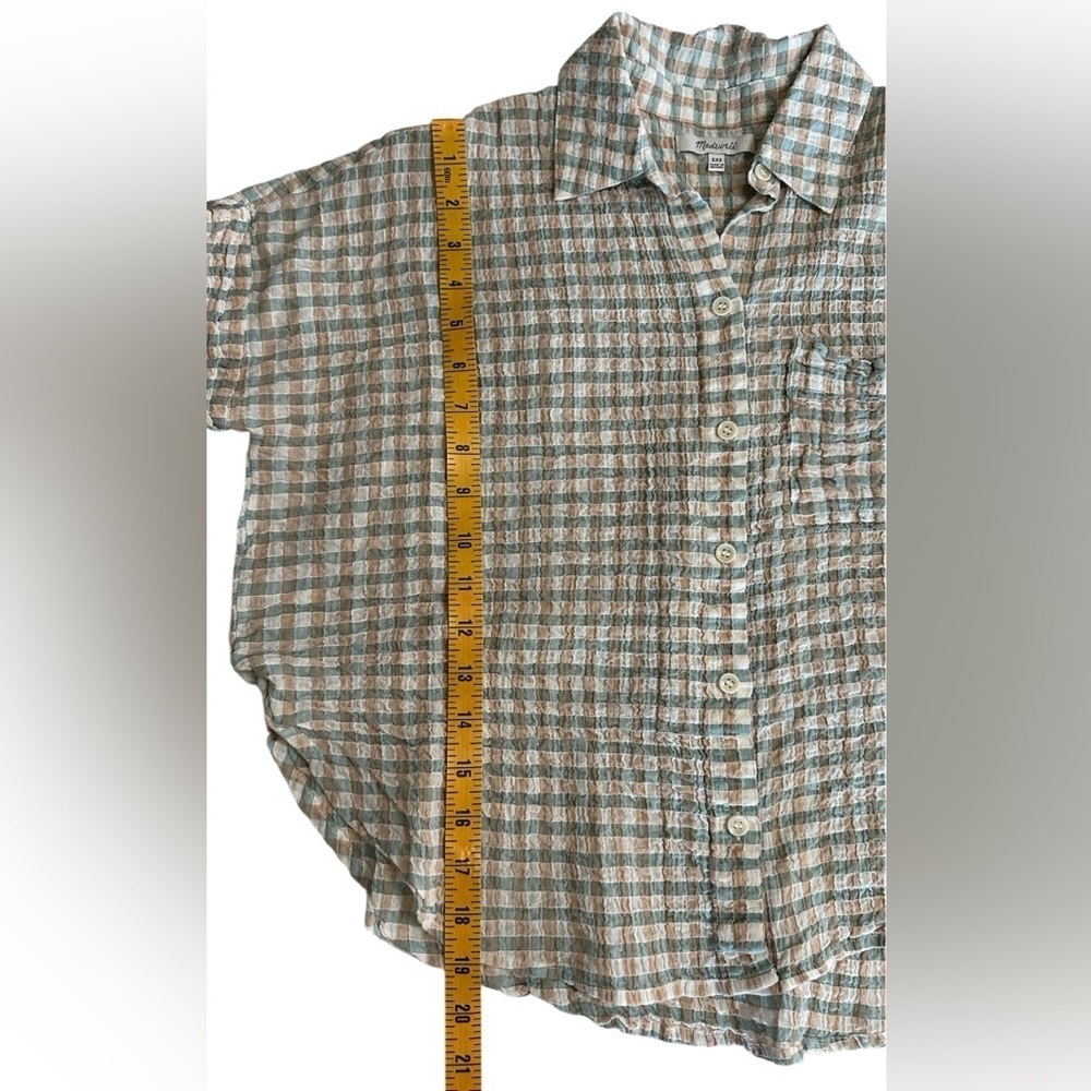 MADEWELL Women’s Plaid Button-Up Shirt Cream/Tan Short Sleeves Size XXS - Picture 6 of 9